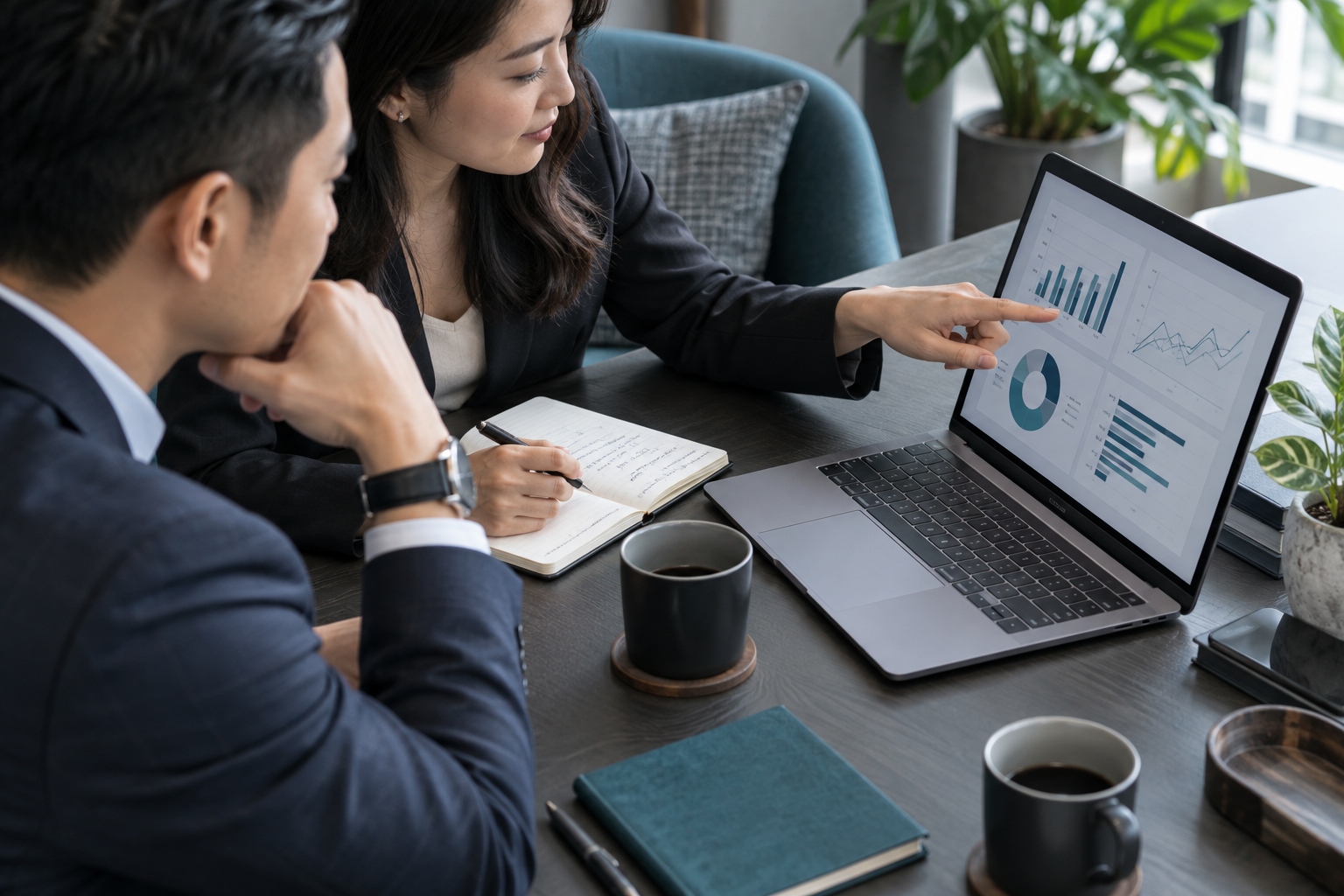 Business professionals exploring data and developing AI capability together