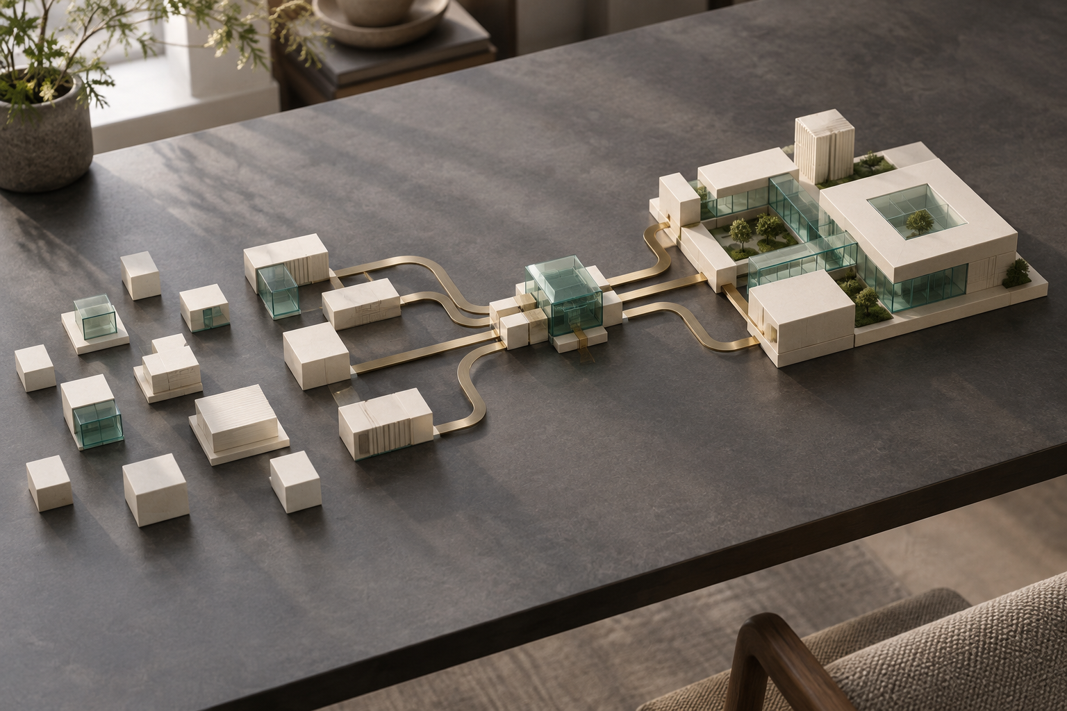 Architectural model of connected business processes and decision pathways